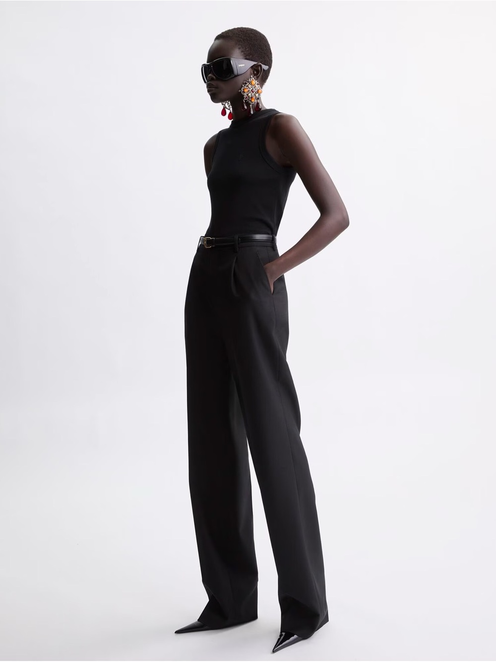 Saint Laurent Black High-Waist Wide-Leg Trousers see description